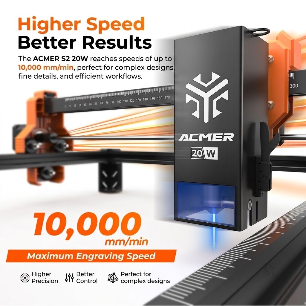 ACMER S2 20W 300X285mm máquina - Air Assist Pump Laser reseña y precio